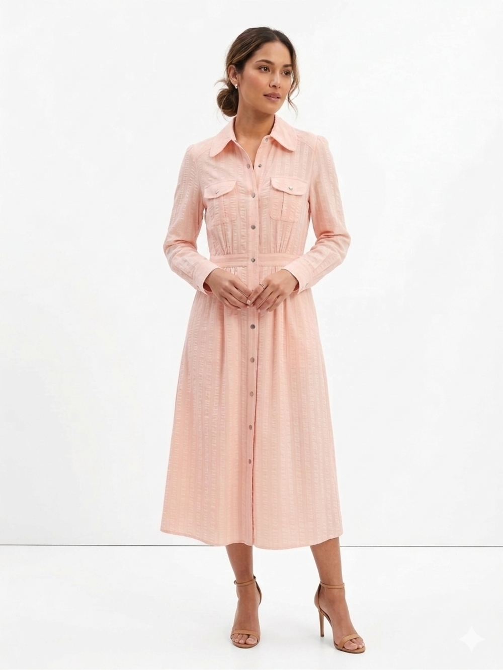 Coach Blush Pink Button-Front Midi Shirt Dress